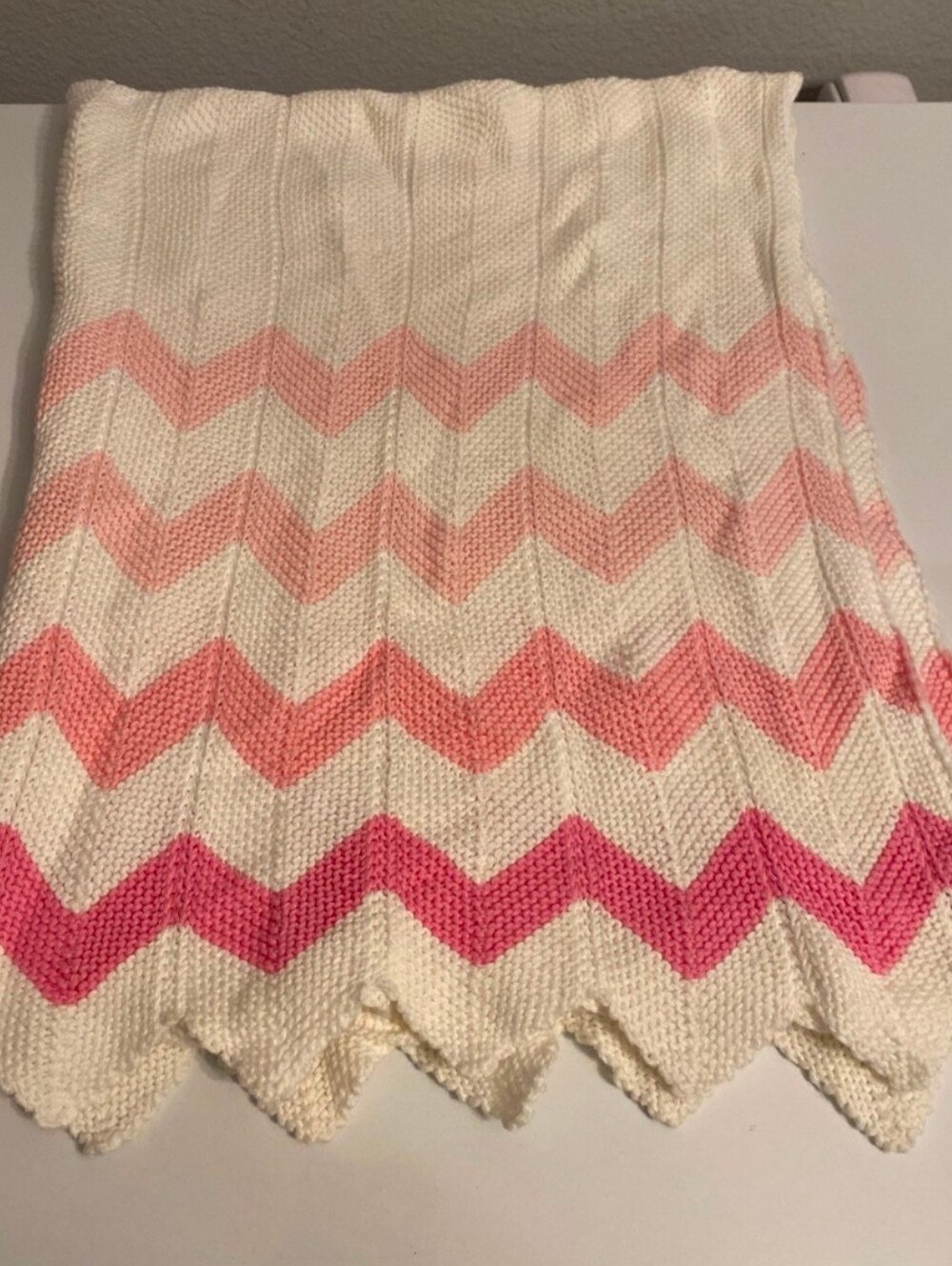 SilverCloud Cotton Knit Baby Travel Blanket Soft & Warm White Pink Chevron